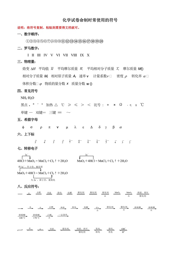 2026高考化学试卷命制时常使用的符号大全.doc
